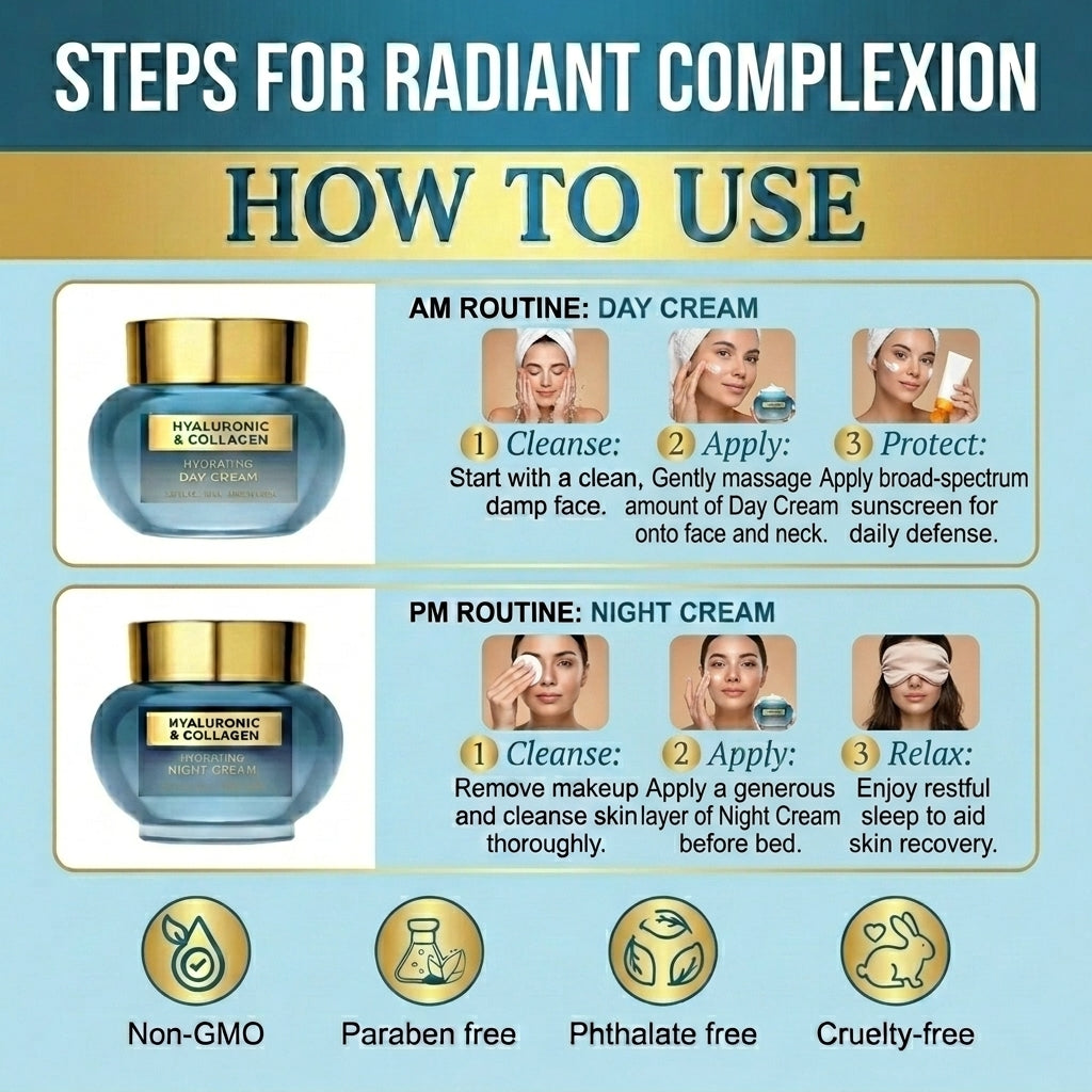 Lovery Korean Skincare Hyaluronic Collagen Day & Night Cream Set -Brightening and Hydration for Face