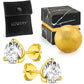 14K Gold Plated 3 Prong Solitaire Earring with Pouch, Bath Bomb & Gift Box