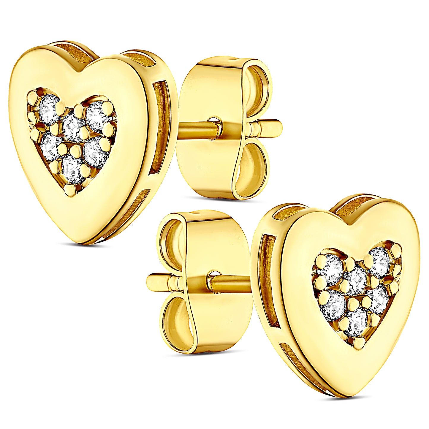 14K Gold Plated Heart Earring with CZ Stones, Pouch, Bath Bomb & Gift Box