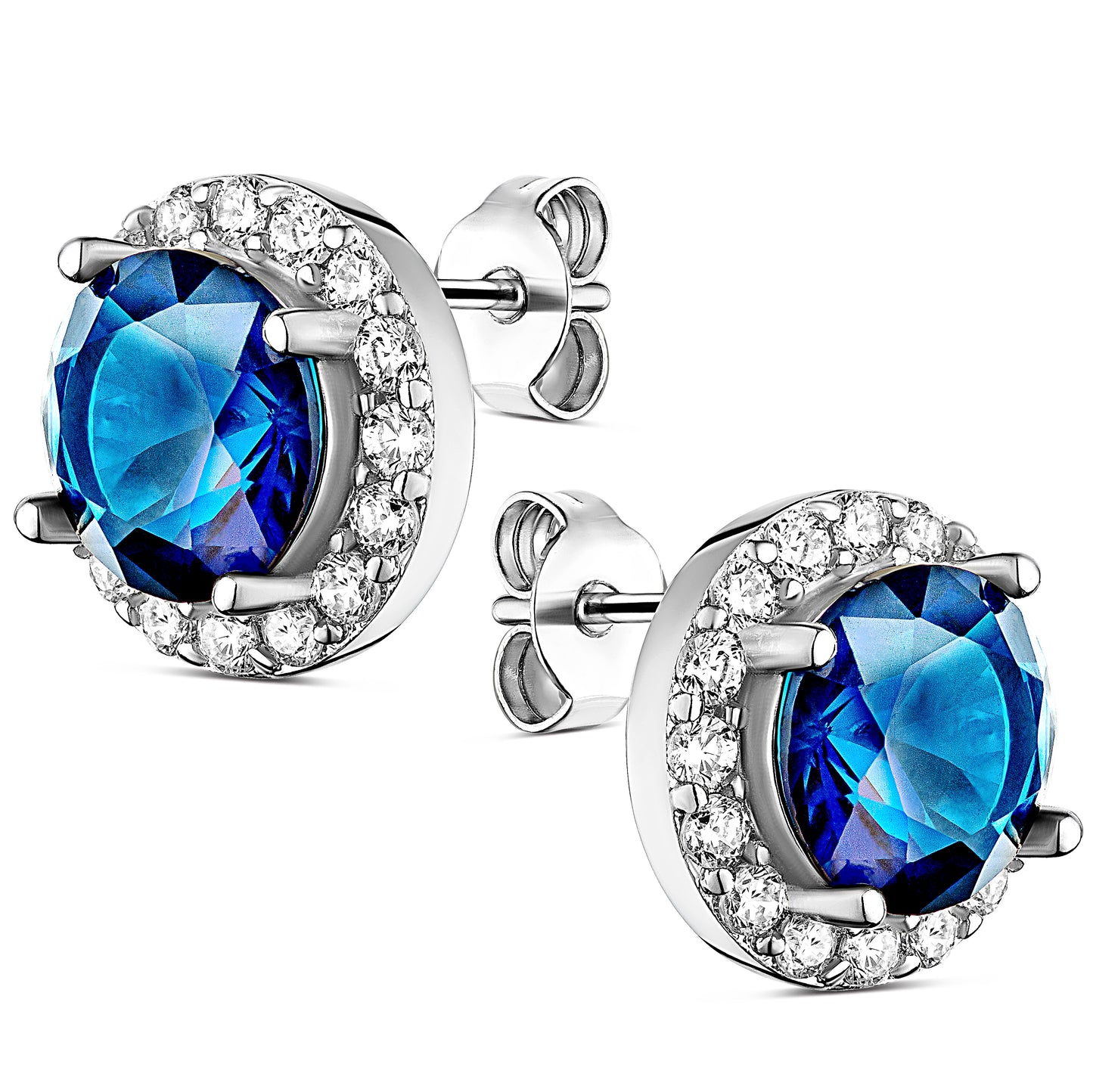 Sterling Silver Sapphire Stud Earring  with Pouch, Bath Bomb & Gift Box