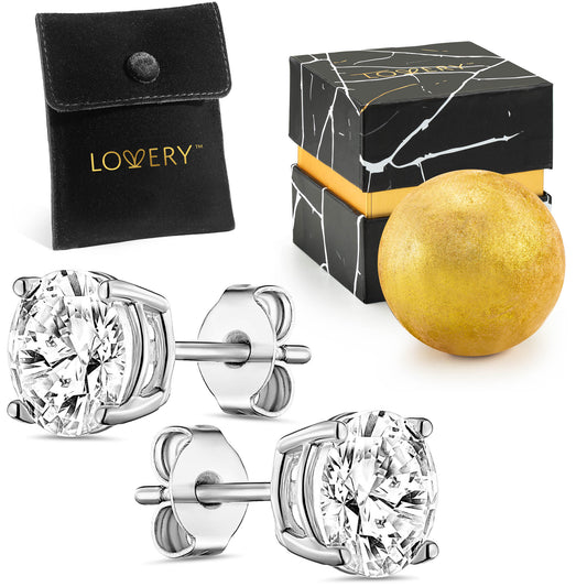 Sterling Silver Solitaire CZ Stone Earring with Pouch, Bath Bomb & Gift Box