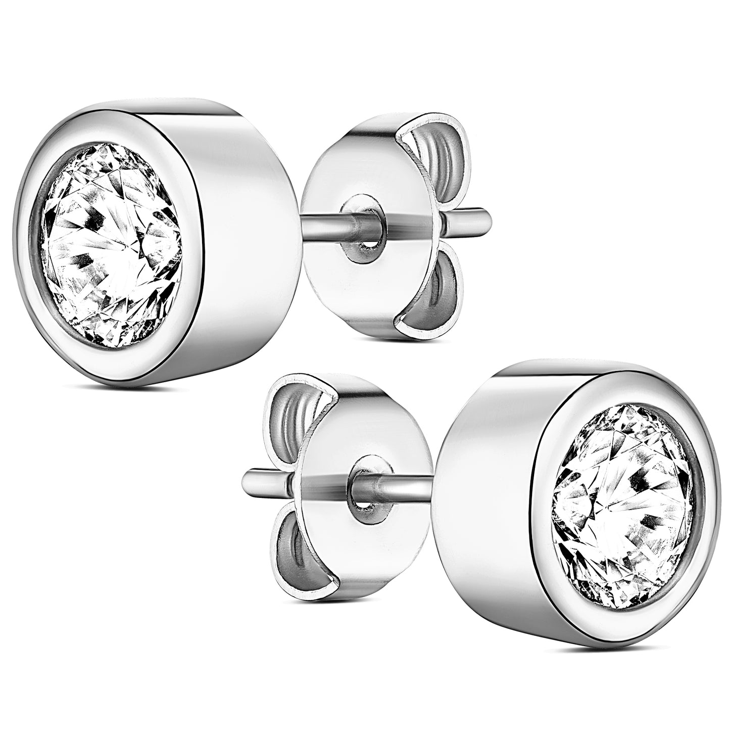 Sterling Silver Bezel Synthetic Diamond Earring with Pouch, Bath Bomb & Gift Box