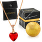 14K Gold Plated Ruby Stone Heart Pendant & Necklace Chain with Pouch, Bath Bomb & Gift Box