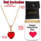 Valentines 14K Gold Plated Ruby Stone Heart Pendant & Necklace Chain with Pouch & Soy Candle