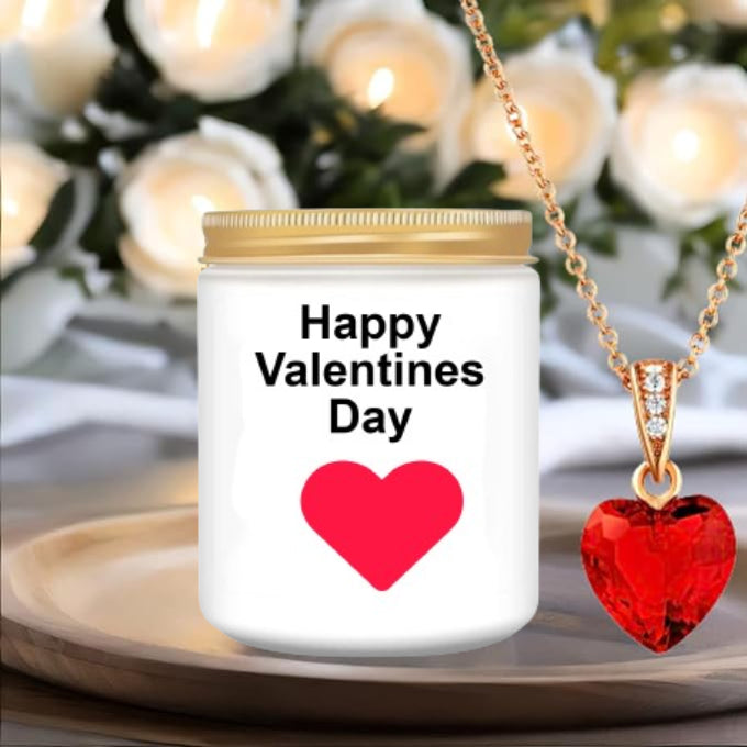 Valentines 14K Gold Plated Ruby Stone Heart Pendant Necklace Chain w Lovery