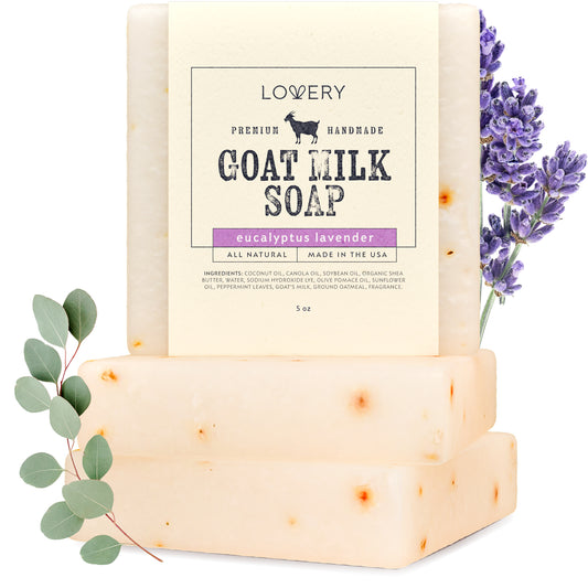 Handmade Goat Milk Soap Bars with Organic Shea Butter - 3Pack Eucalyptus Lavender Scent Made in USA