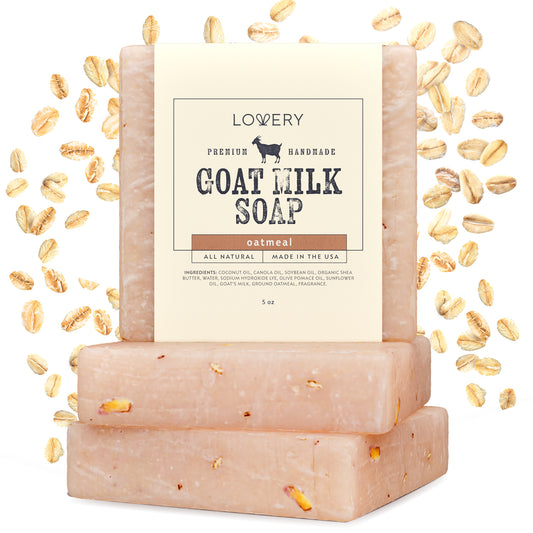 Handmade Goat Milk Soap Bar with Organic Shea Butter - 3Pack Oatmeal Scent Made in USA