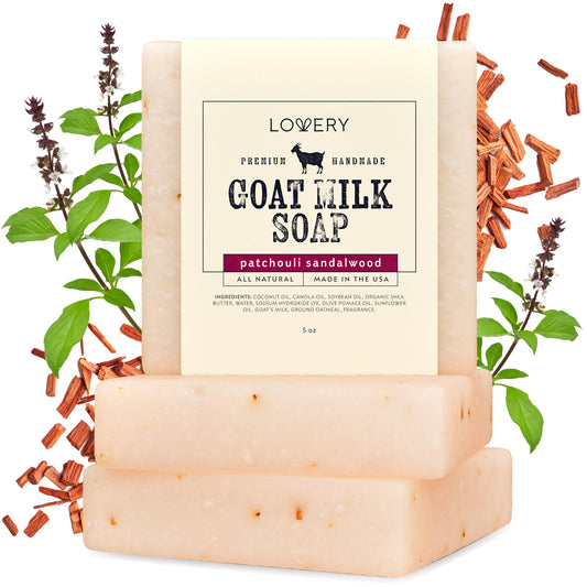 Handmade Goat Milk Soap Bars with Organic Shea Butter - 3Pack Patchouli  Sandalwood Scent Made in USA