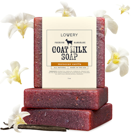 Handmade Goat Milk Soap Bars with Organic Shea Butter - 3Pack Moroccan Vanilla Scent Made in USA