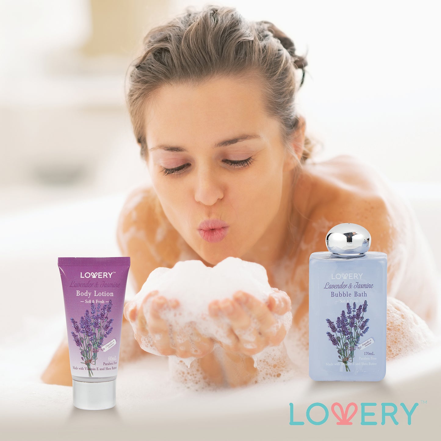 Lavender and Jasmine Home Bath Gift Set - 7Pc Home Spa Kit