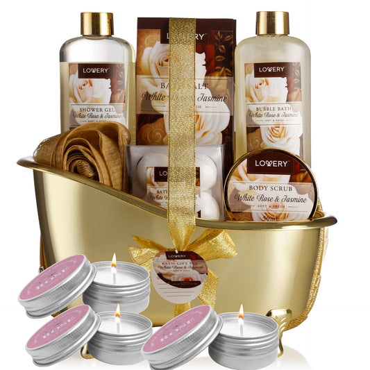 White Rose & Jasmine Set - 16Pc Deluxe Bath and Body Gift Basket