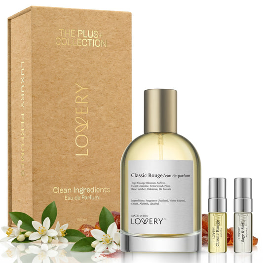 LoveryPlus Classic Rouge Eau de Parfum 3pc. Fragrance Gift Set - Inspired by Maison Francis Kurkdjian Baccarat Rouge 540, 3.4 fl oz Perfume Spray