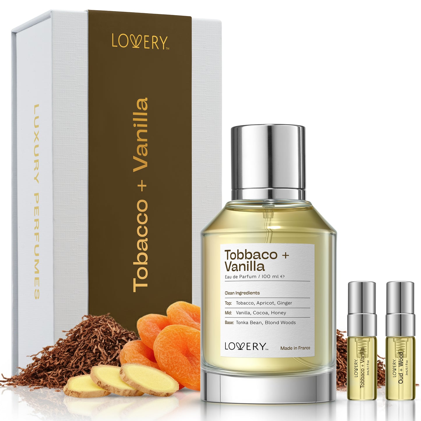 LoveryPlus Tobacco + Vanilla Eau de Parfum 3pc. Fragrance Gift Set - Inspired by Tom Ford Tobacco Vanille, 3.4 fl oz Perfume Spray