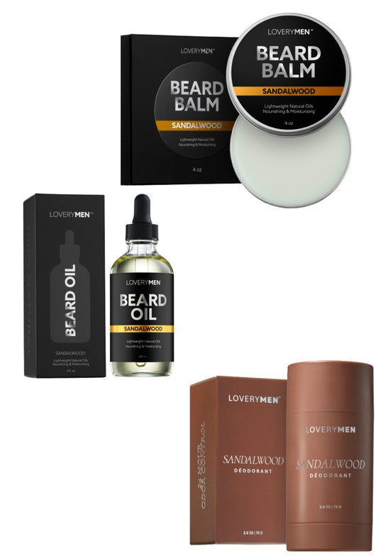 Sandalwood Grooming Set - Beard Oil, Balm & Deodorant Trio