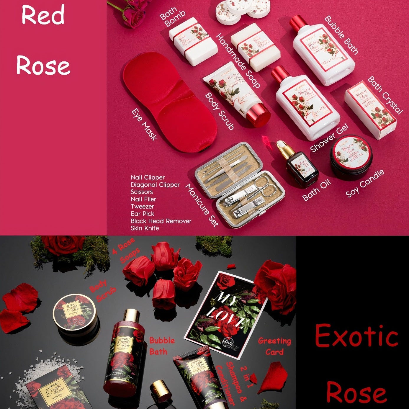 Luxury Red Rose and Exotic Rose Spa 48-Piece Gift Basket