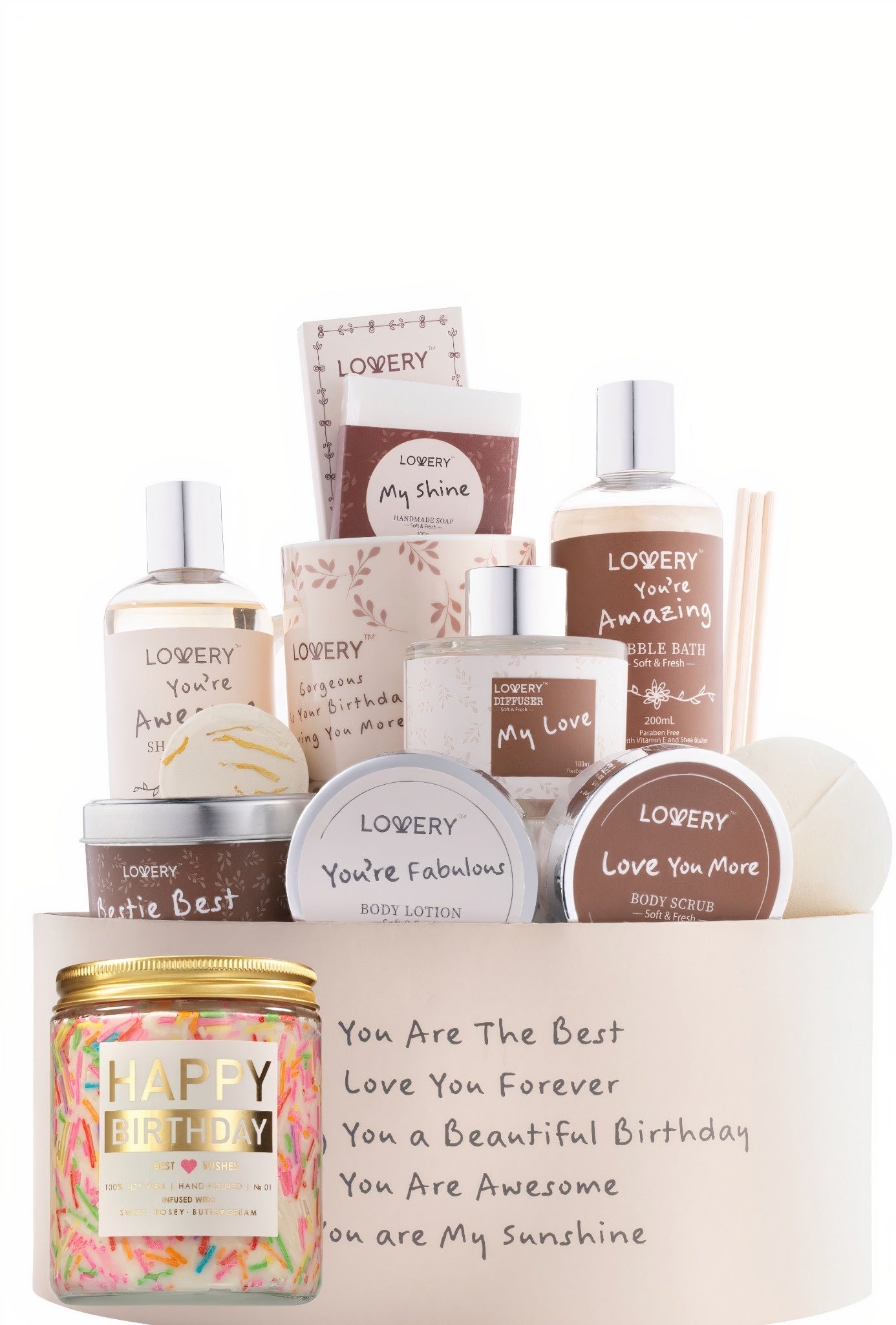 Happy Birthday Gift Set with Bath Essentials and Scented Candle