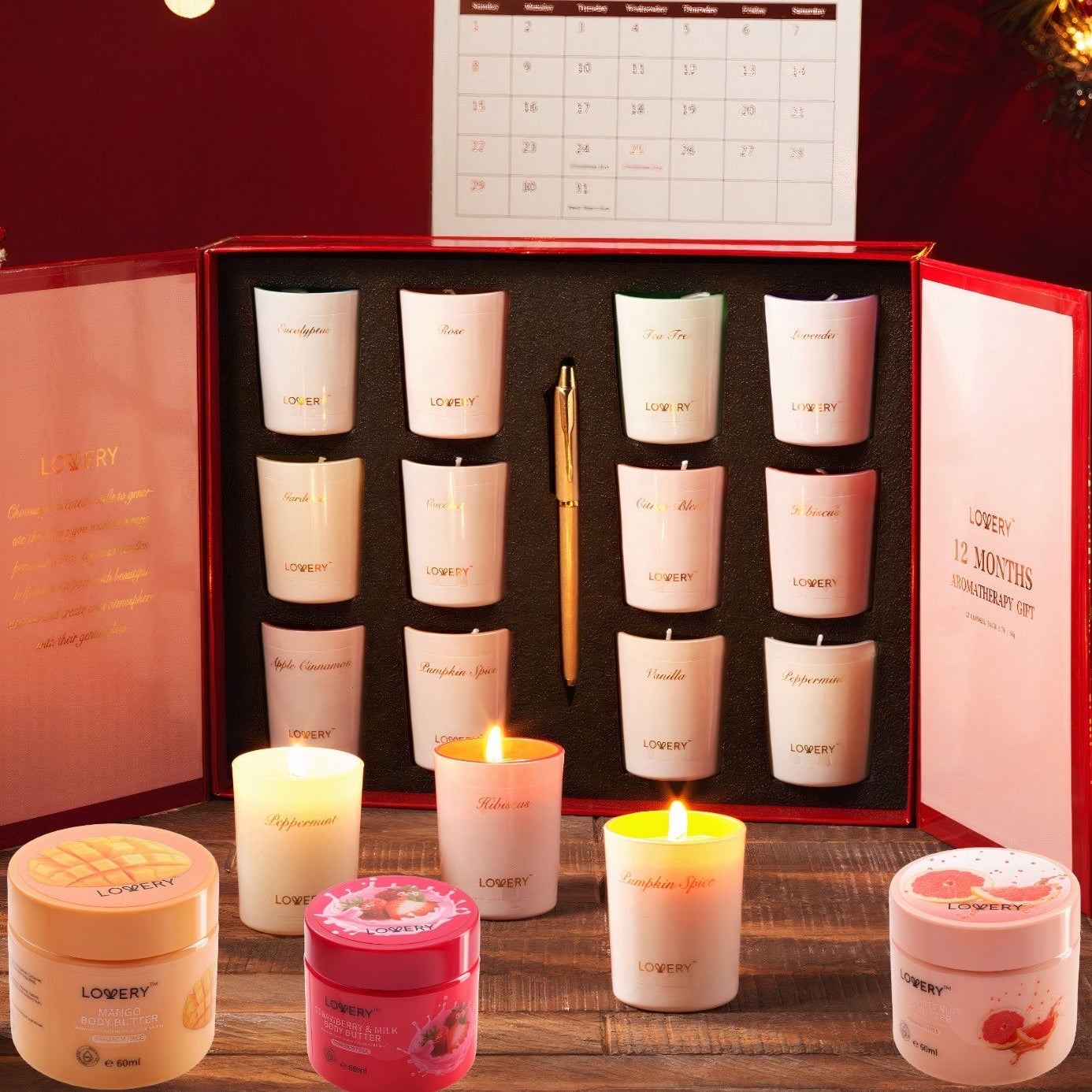 Scented Soy Candle Advent Calendar and Whipped Body Butter Gift Set