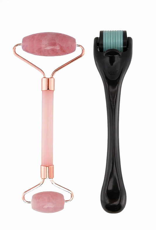 Rose Quartz Roller and Microneedle Derma Roller Skincare Tool Set