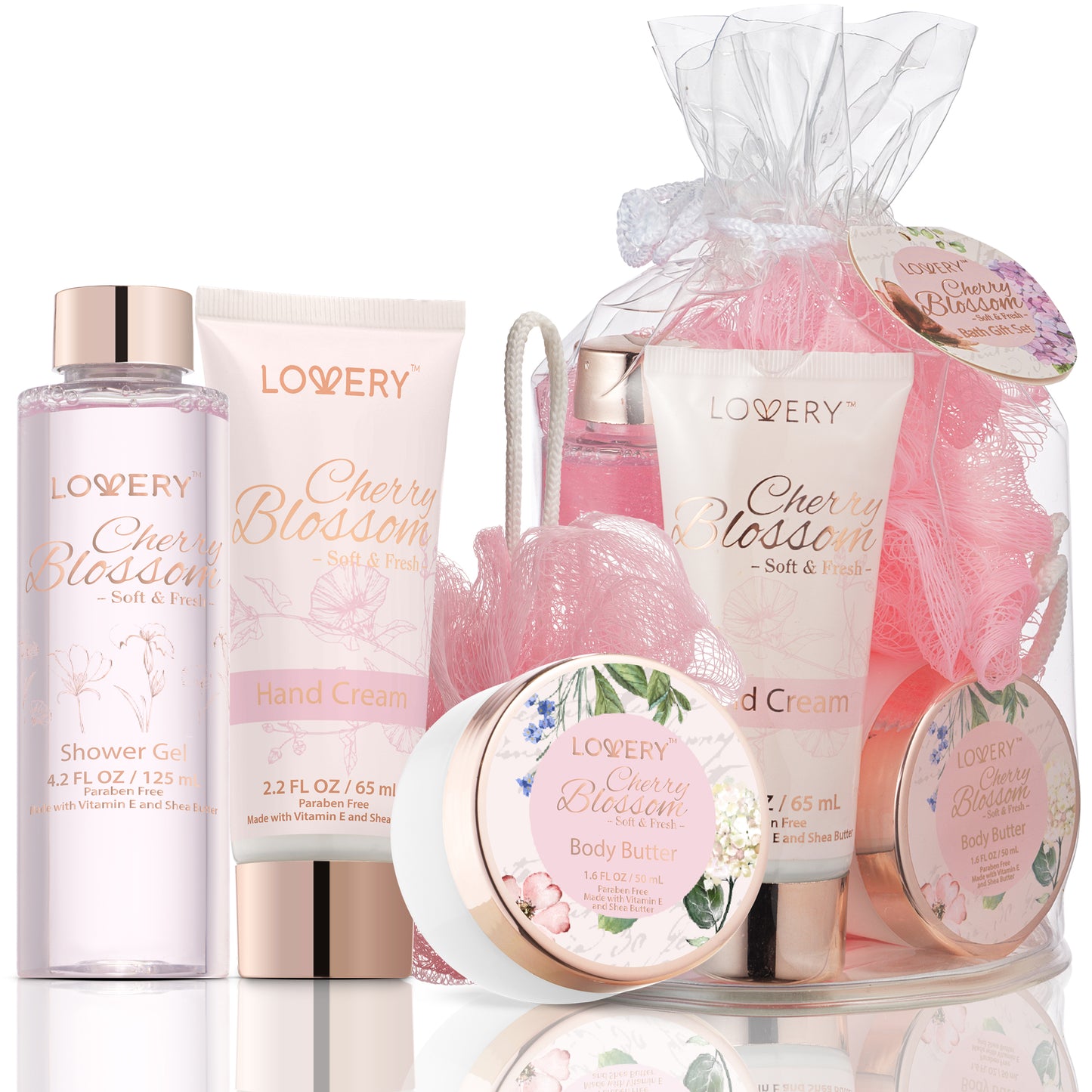 Cherry Blossom Home Spa Gift Set in Clear Travel Bag