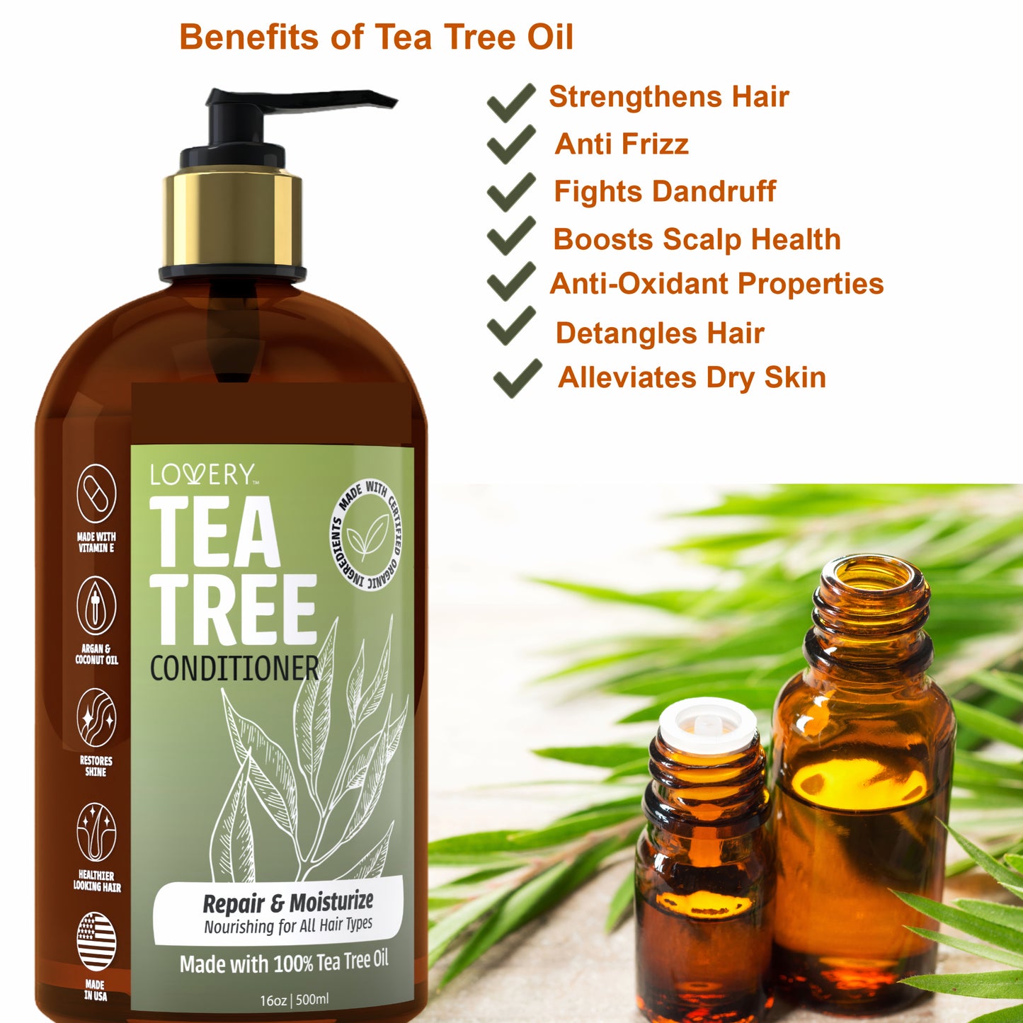 Tea Tree Conditioner - 16oz Organic Hair Care Made in USA