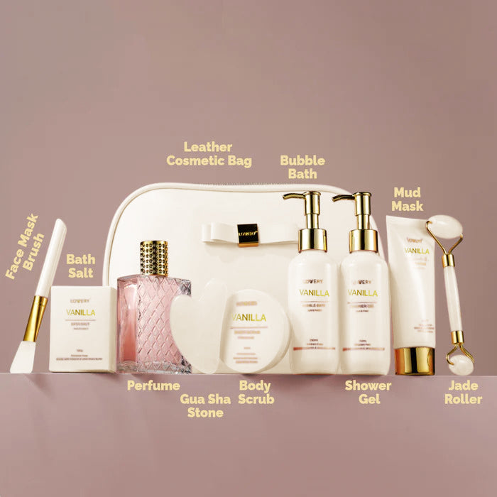 Vanilla Scented Beauty Body Care - 10Pc Cosmetic Bag Set