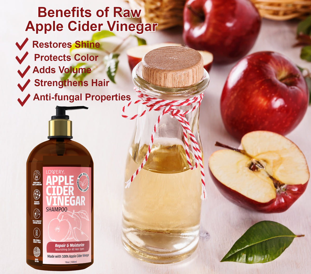 Apple Cider Vinegar Shampoo & Coconut Avocado Conditioner Gift Set – 32 oz Hair Care Made in USA