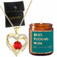 Mother's Day Double Heart Pendant Necklace with Pouch and Candle