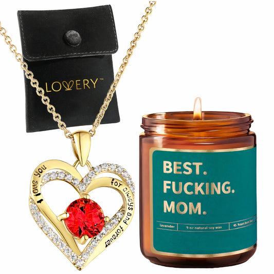 Mother's Day Double Heart Pendant Necklace with Pouch and Candle