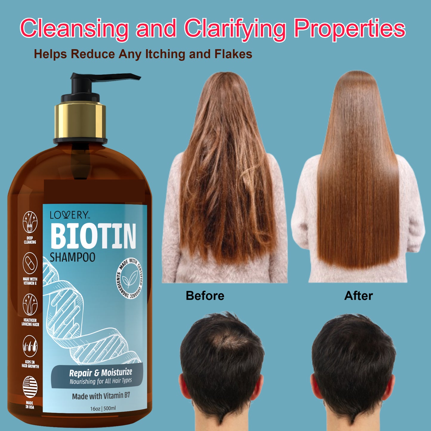 Biotin Shampoo - 16oz Organic Hair Care Made in USA