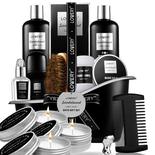 Deluxe Beard Grooming Set - 14pc Sandalwood Gift Basket for Men