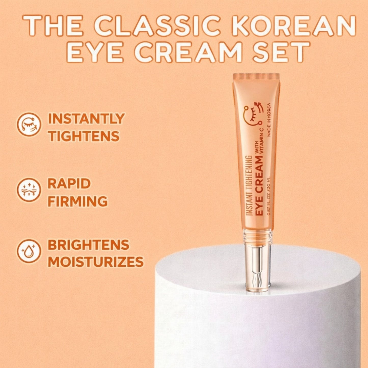 Korean Skin Care Vitamin C Eye Cream, Instant Tightening & Brightening, Firming & Depuffing Korean Under-Eye Treatment