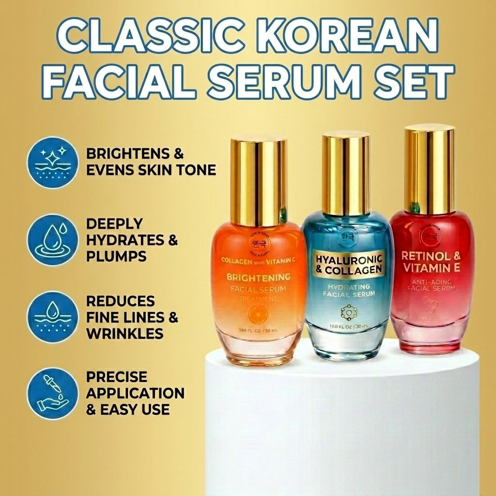 Lovery Korean Skincare 3-Step Facial Serum Set - Retinol, Vitamin C Brightening & Hyaluronic Collagen Hydration for Face