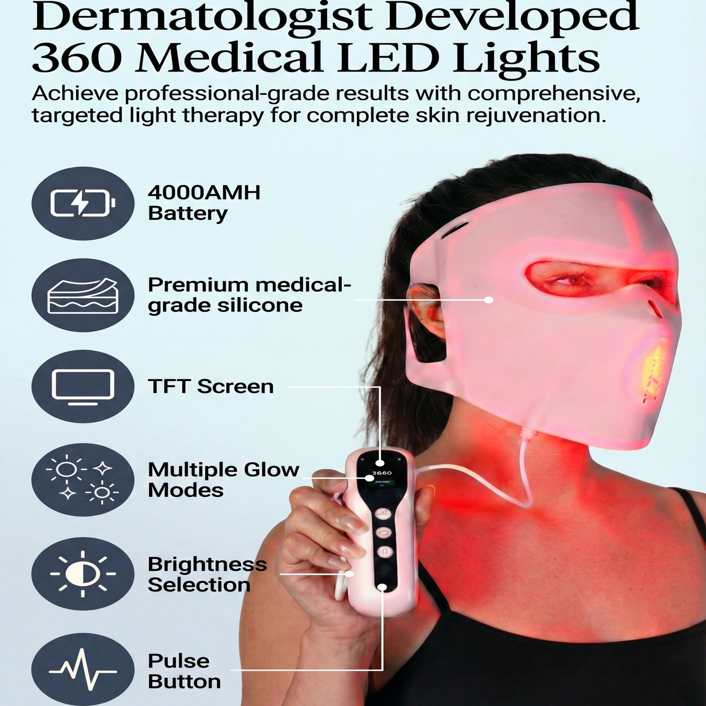 4D LED Red Light Therapy Face Mask with Near-Infrared Light