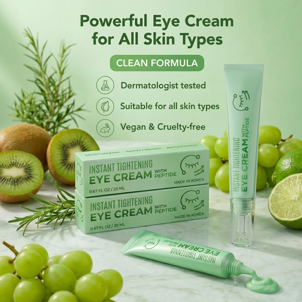Korean Skin Care Peptide Eye Cream, Instant Tightening, Hydrating, Brightening, Firming & Depuffing Korean Under-Eye Treatment