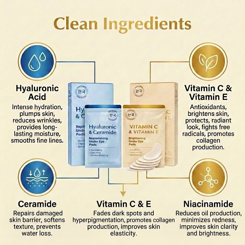 Lovery Under Eye Masks Duo - Korean Skincare Under Eye Pads with Vitamin C, E, Hyaluronic & Ceramide for Hydration & Brightening Treatment