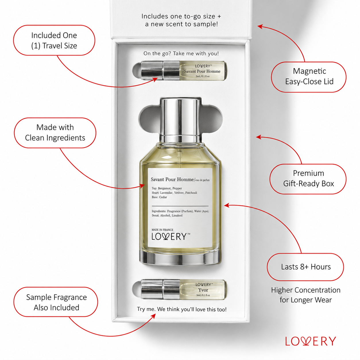 LoveryPlus Savant Pour Homme Eau de Parfum 3pc. Fragrance Gift Set - Inspired by Dior Sauvage, 3.4 fl oz Perfume Spray