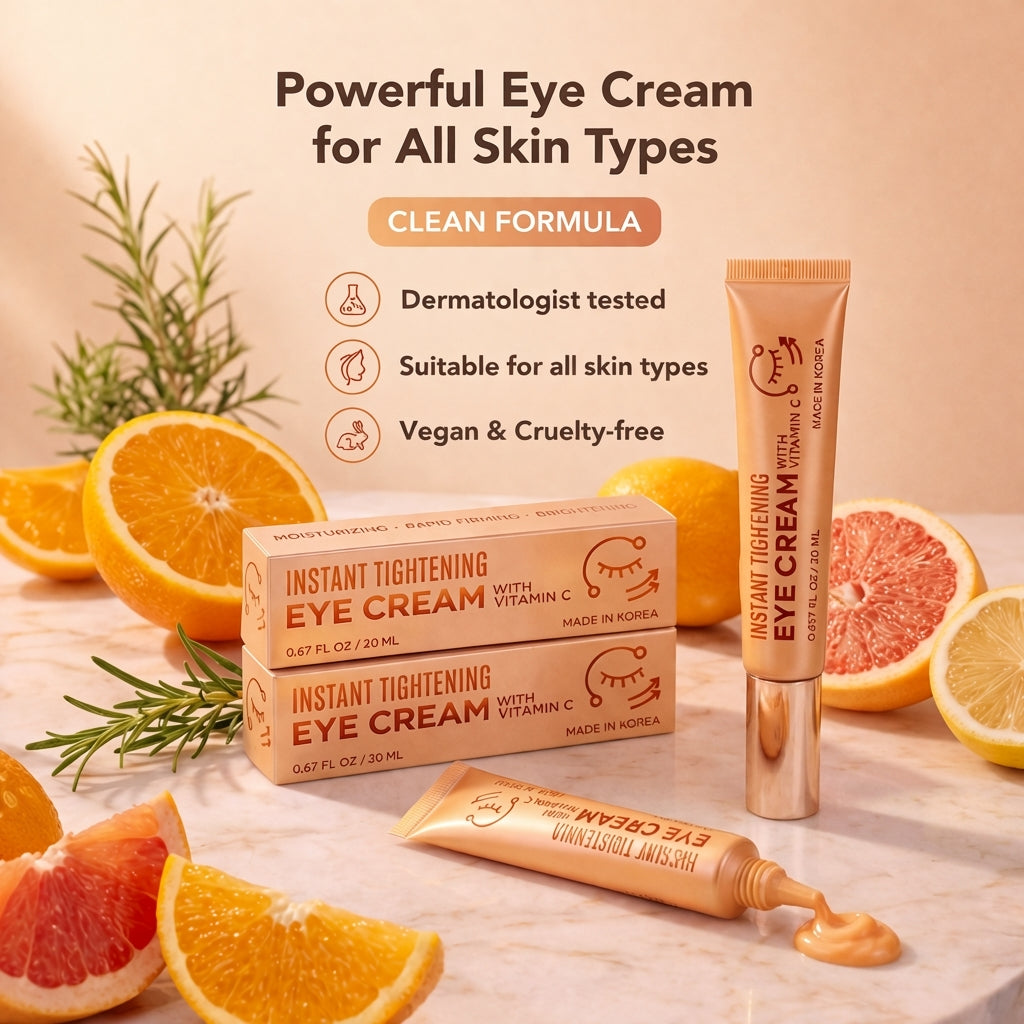 Korean Skin Care Vitamin C Eye Cream, Instant Tightening & Brightening, Firming & Depuffing Korean Under-Eye Treatment