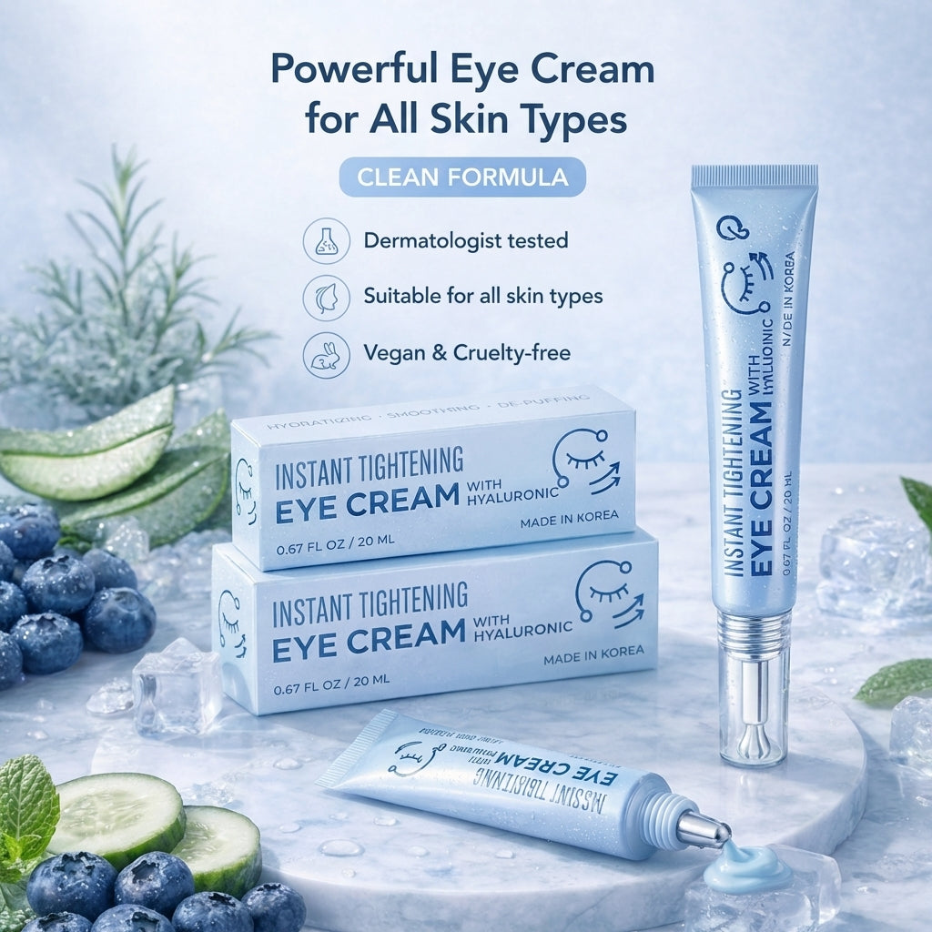 Korean Skin Care Hyaluronic Eye Cream, Instant Tightening & Hydrating, Firming & Depuffing Korean Under-Eye Treatment