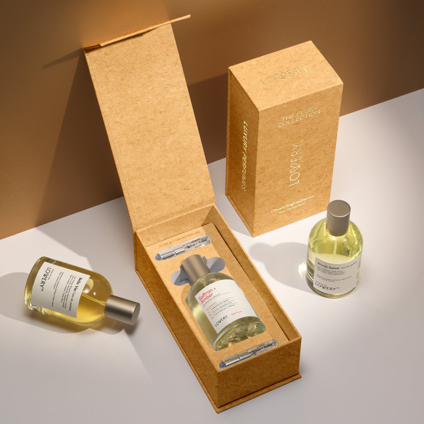 LoveryPlus Saffron + Amber Eau de Parfum 3pc. Fragrance Gift Set - Inspired by Maison Francis Kurkdjian Baccarat Rouge 540, 3.4 fl oz Perfume Spray