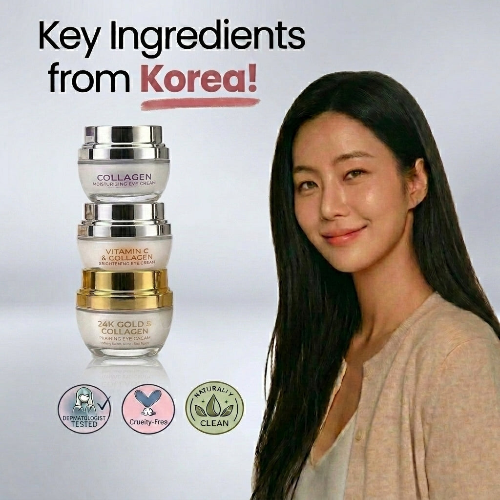 Lovery Ultimate Korean Eye Care Trio - Koean Skincare Collagen and Vitamin C and 24K Gold Anti-Aging Eye Cream Set