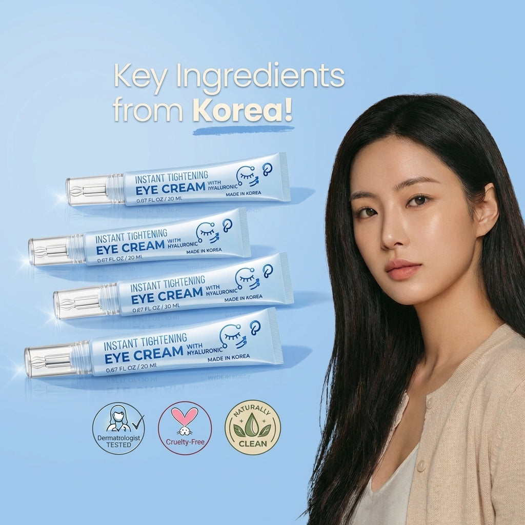 Korean Skin Care Hyaluronic Eye Cream, Instant Tightening & Hydrating, Firming & Depuffing Korean Under-Eye Treatment