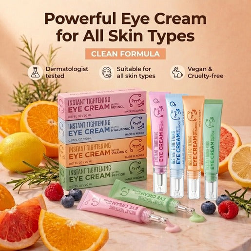 Lovery Korean Skin Care Eye Cream Collection - Instant Tightening Korean Under Eye Treatment Set with Retinol, Hyaluronic Acid, Vitamin C & Peptide