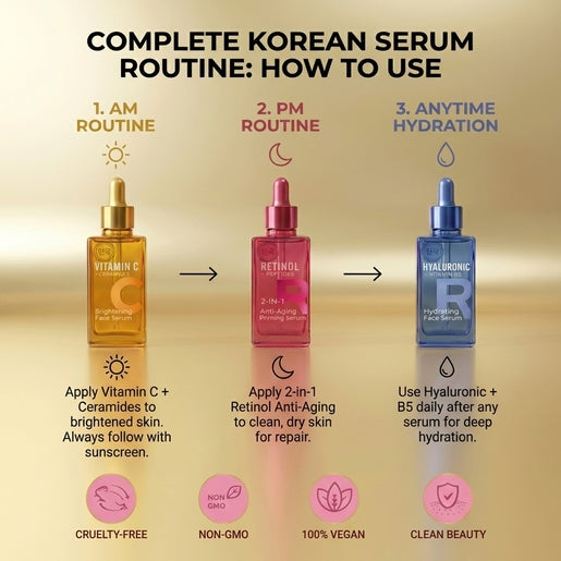 Vitamin C Retinol Hyaluronic Serum Trio | Korean Skincare Set for