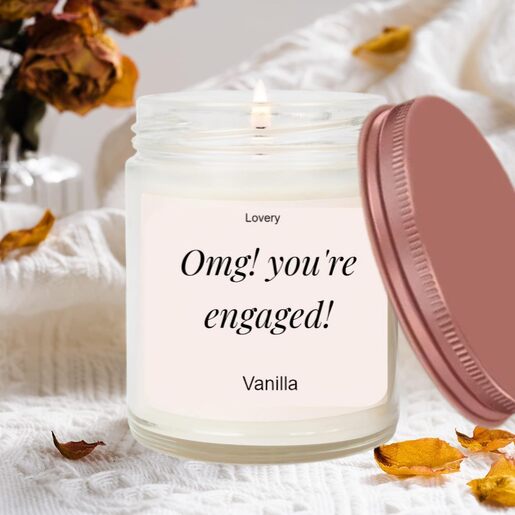 Lovery OMG You're Engaged, Vanilla Scented Soy Wax Candle, Engagement Gift, Fiance Gifts, Engagement Gifts for Couples, Gift for Her