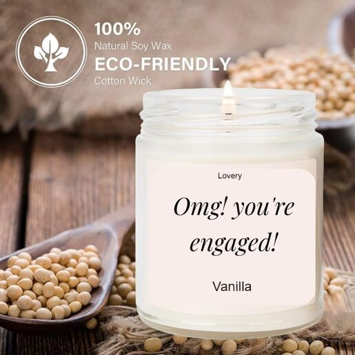 Lovery OMG You're Engaged, Vanilla Scented Soy Wax Candle, Engagement Gift, Fiance Gifts, Engagement Gifts for Couples, Gift for Her