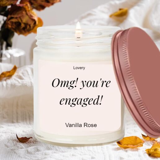 Lovery OMG You're Engaged, Vanilla Rose Scented Soy Wax Candle, Engagement Gift, fiance Gifts for Women, Engagement Gifts for Couples