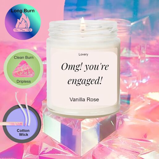 Lovery OMG You're Engaged, Vanilla Rose Scented Soy Wax Candle, Engagement Gift, fiance Gifts for Women, Engagement Gifts for Couples