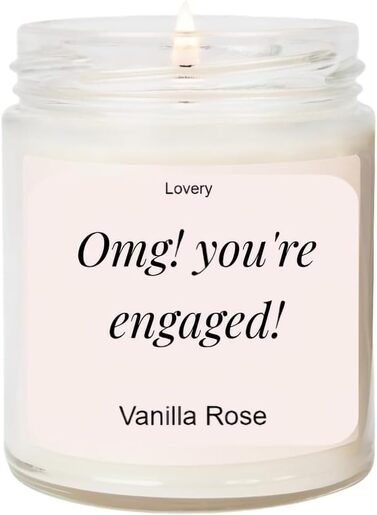 Lovery OMG You're Engaged, Vanilla Rose Scented Soy Wax Candle, Engagement Gift, fiance Gifts for Women, Engagement Gifts for Couples
