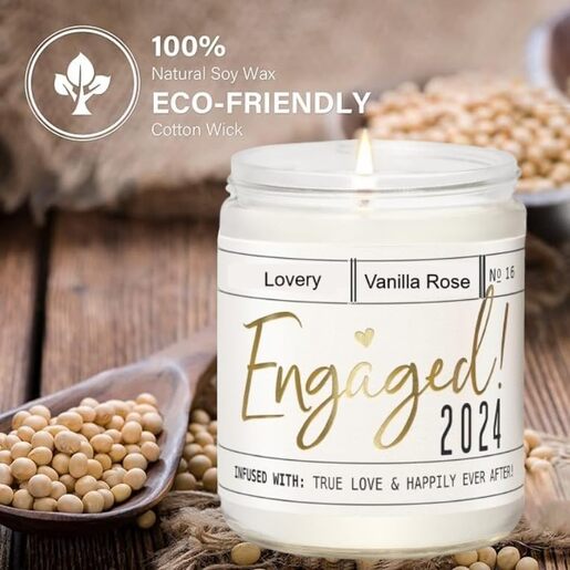 Lovery Engagement Gift, Vanilla Rose Scented Soy Wax Candle, Engagement Gifts for Couples, Fiance Gifts for Women, Engagement Gifts for Her