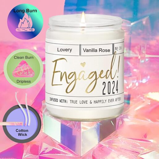 Lovery Engagement Gift, Vanilla Rose Scented Soy Wax Candle, Engagement Gifts for Couples, Fiance Gifts for Women, Engagement Gifts for Her
